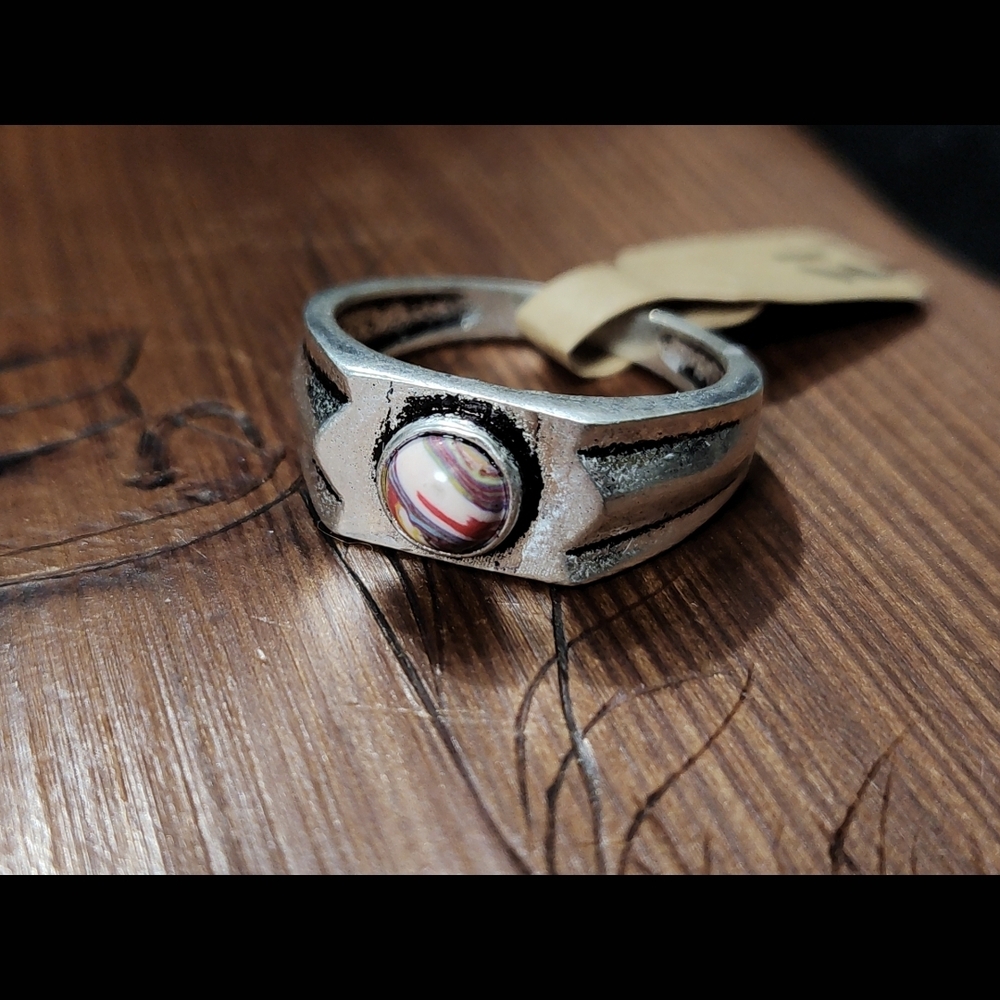 Size 12, Silver Ring with Multicolor Stone